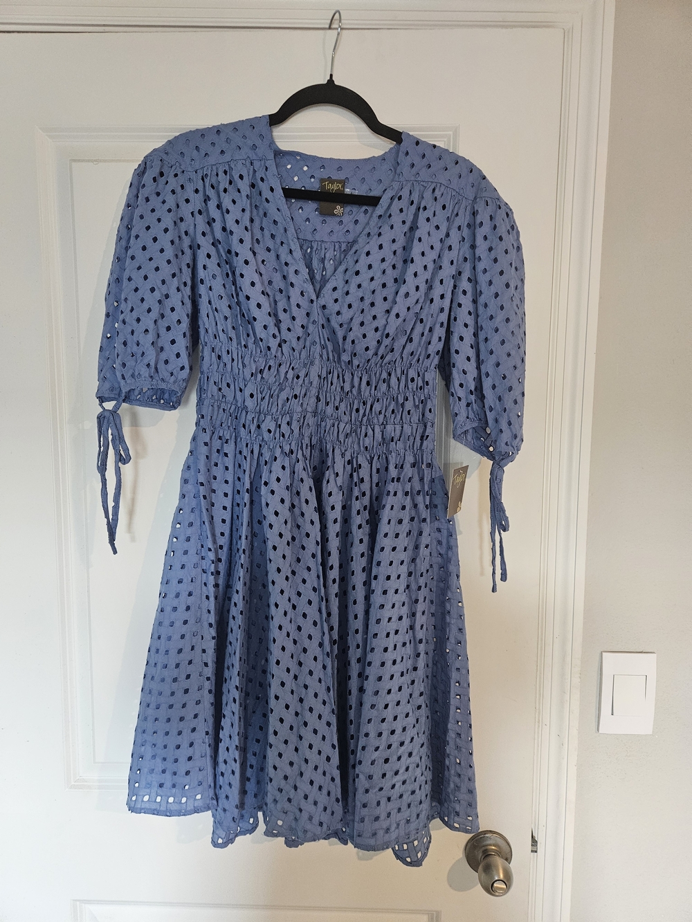 Taylor Light Blue Eyelet Midi Dress